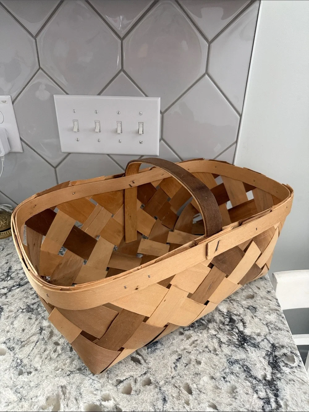 Woven Natural and Brown Wood Market Basket - Home Accents